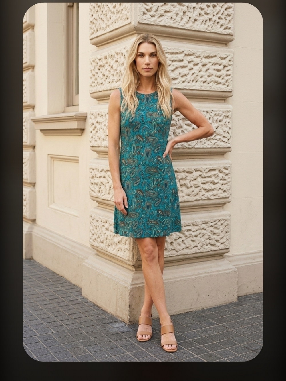 Blue and Brown Paisley Midi Dress By Pink Cattlelac